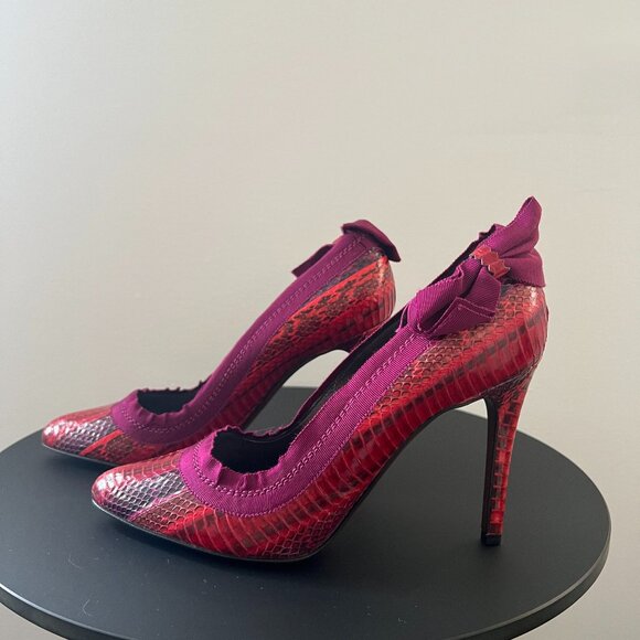 Lanvin Red Python with Bow Pumps Classic Pumps EU 39 9 NEW NIB - Picture 1 of 10
